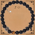 Adjustable black matte agate baseball beaded bracelet with tiger eye stone and card - Baseball Bracelet-4-Elastic Style