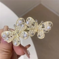 Elegant gold butterfly hair clip with white pearls and sparkling crystal rhinestones - Gold Pearl Butterfly