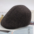 Men's British style plaid flat cap in brown and black wool for autumn and winter - One Size 58cm / Speckled Coffee