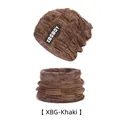 Winter khaki knitted beanie hat and neck warmer set with thick plush fleece lining - Adult Khaki Set