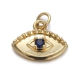 Detalle de colgante de ojo de la suerte dorado con piedra azul y circonitas incrustadas - CX141-14 Ojo Circonita Azul con Relieve