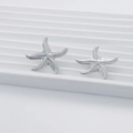 Minimalist silver starfish earrings with textured finish on a white display stand - Silver Starfish Shape