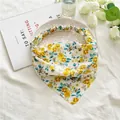 Floral triangle bandana with yellow and green flower patterns and elastic band - Yellow Floral