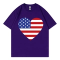 T-shirt violet foncé à manches courtes avec imprimé drapeau américain en forme de cœur - Violet (Cœur Drapeau)
