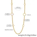 Dimensioni dettagliate della collana in acciaio dorato con cerchi in zircone e catena - 80+5cm / Oro