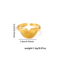 Detail view of 18K gold plated stainless steel heart ring showing 0.2cm width and 1.4g weight - Adjustable Open / Semi-Circular Radial Texture (TYGR0159) / Gold