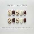 Faux ongles faits main motif vache crème et marron avec texture de pull en relief - Très Petit (XS) / Contraste Blanc Lait Marron Motif Vache
