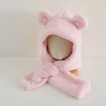 Dettaglio della sciarpa con cappuccio rosa in peluche con orecchie da orsetto - 2-7 Anni / Rosa