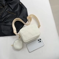 White crossbody bag with heart texture, matching round coin purse and wide strap - White
