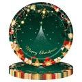 Christmas party tableware set with dark green Merry Christmas tree design paper plates - 7 Inch Plate / 16 Pieces/Pack (7 Inch)