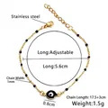 Gold stainless steel Evil Eye bracelet with black beads and 17.5+3cm adjustable chain - Bracelet / Evil Eye Black
