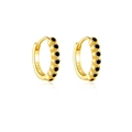 Boucles d'oreilles créoles dorées en argent S925 avec zircons noirs élégants - Plaqué Or 18K Zircone Noir