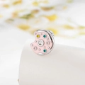 Pink enamel palette cartilage stud earring with colorful cubic zirconia in silver finish - Pink Donut (A601-Donut (Single Piece))