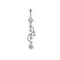 Silver stainless steel belly ring featuring S-shaped sparkling zircon tassel pendant - XY-7 S-Shape Tassel