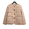 Veste matelassée kaki pour femmes avec manches longues, col rond et poches plaquées - XS / Abricot