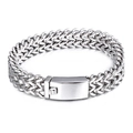 Pulsera masculina de acero inoxidable con doble cadena trenzada y cierre industrial - Color Acero / 19cm