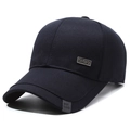 Gorra de béisbol clásica azul marino con textura de sarga y emblema deportivo - Placa Cuadrada / Etiqueta Cuadrada Azul Marino