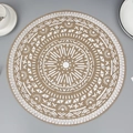 Set de table rond en jute avec motif mandala blanc et texture naturelle tissée - Sans Franges Motif Blanc 3
