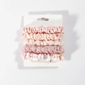 5-pack pink scrunchie set with polka dots and plaids on display card - 5PCS Pink Series Mixed Scrunchies