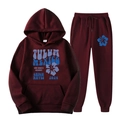 Survêtement en polaire bordeaux avec sweat à capuche imprimé Tulum Mexico et pantalon - S (L) / Haut Et Bas / Rouge Vin / Imprimé Bleu (18)
