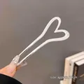 Silver U-shaped heart hair pin for elegant buns, double-pronged design, 13cm length - Smooth Heart - Silver