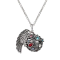 Collier médaillon mexicain argenté avec ailes et strass colorés sur fond blanc - Argent Strass Coloré Aile (23)