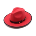 Red wool felt fedora hat with black leather band and metal buckle for men and women - M(56-58cm) / Red