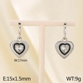 Silver stainless steel heart earrings with black enamel and a sparkling clear zircon - Steel Color (KE116262-GC)