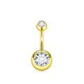 Goldener Bauchnabelpiercing aus Edelstahl mit zwei klaren Zirkoniasteinen - Doppelstein / Gold