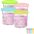 Ninja Creami NC500 series replacement pints with 4 multi-color lids and spoons - Set of 4-With 4 Spoons