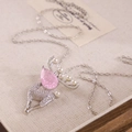 Silver deer pendant necklace with pink teardrop stone, white pearls and sparkling zircons - XL451 Pearl Pink Zircon Elk Silver