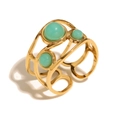 Adjustable 18K gold-plated open ring featuring mint green stones and cutout layers - Light Green Gemstone Open Ring (Gold)