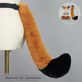 Handmade plush fox cosplay set featuring camel and black ears, tail, collar, and wristbands - One Size / Meow Fox Tail-Camel Black