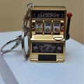 Golden mini slot machine keychain with functional red lever and Jackpot casino design - Gold 777 Sticker Lobster Clip / 1000 Minimum Order