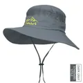 Dark gray men's outdoor sun hat with wide brim, mesh vents and Travellers embroidery - Mountain Embroidery / Dark Gray