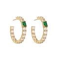 Detail of gold-plated earrings with rectangular green stones and white zircons - Gold C-Shape Square Emerald Stud Earrings