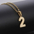 Minimalist golden stainless steel necklace with polished number 2 angel pendant - Number 2