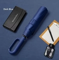 Dark blue 24-rib folding umbrella with a unique ring hook handle and automatic button - 20-ribbed Double-sized Ring-buckle Umbrella With A Diameter Of 105cm At The Bottom And A Rotating Canopy In Navy Blue. / Gift Box Not Included