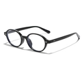Occhiali ovali neri classici da nerd con rivetti in argento e finitura in acetato lucido - Nero Lucido