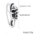 Silver stainless steel skull carabiner clip pendant for jewelry, 42x30mm 23g variant - Skull Style (KLJ8539-KJX)