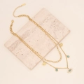 Zweilagige goldene Evil Eye Halskette mit Türkisperlen auf minimalistischem Steinhintergrund - Zweilagige Teufelsauge & Blaue Türkis Halskette (3#)
