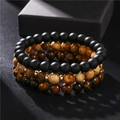 Close-up of 8mm matte black agate, tiger eye, and jasper beaded bracelets set - 3 Pcs Set Picture Jasper Tiger Eye Combo