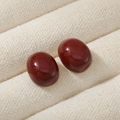 Deep red enamel oval hoop earrings in polished finish for a vintage minimalist look - Oval Style (ER-450D01)