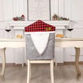 Grey felt Christmas chair cover with red plaid accents and white plush gnome beard - Gray Chair Cover / Gray