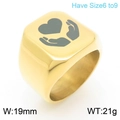 Polished golden square signet ring for men featuring hands holding heart laser engraving - US 7 / Hands Holding Heart Signet (KR111368-Z) / Gold