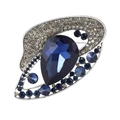 European vintage silver brooch featuring a large pear-cut deep blue crystal centerpiece - Pear Shape Deep Blue Stone Style (xz4995B) / Blue