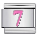 Individual stainless steel link for modular bracelet featuring pink enamel number 7 - 0787 - Pink Number 7