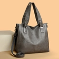 Gray tote bag with cross-stitch design, silver hardware and detachable strap - 9003 Deep Grey