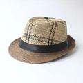 Two-tone woven straw jazz fedora hat in light and dark brown with a black band - M (56-58cm) / Striped Coffee
