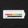 Rotating social battery enamel pin with sliding lightning bolt in white and silver finish - Percentage Slider Brooch / Percentage Power - White